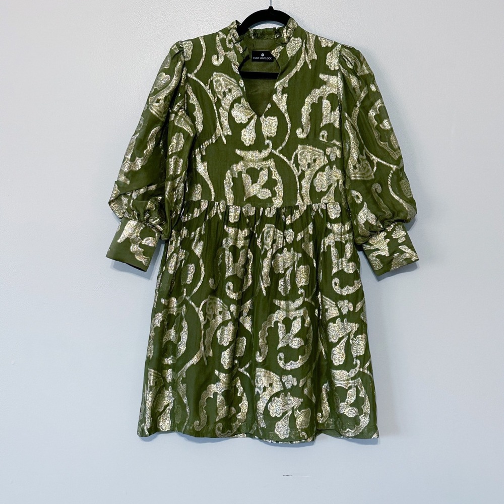 Emily‎ Lovelock Kallisto Mini Dress Green Gold Size X-Small